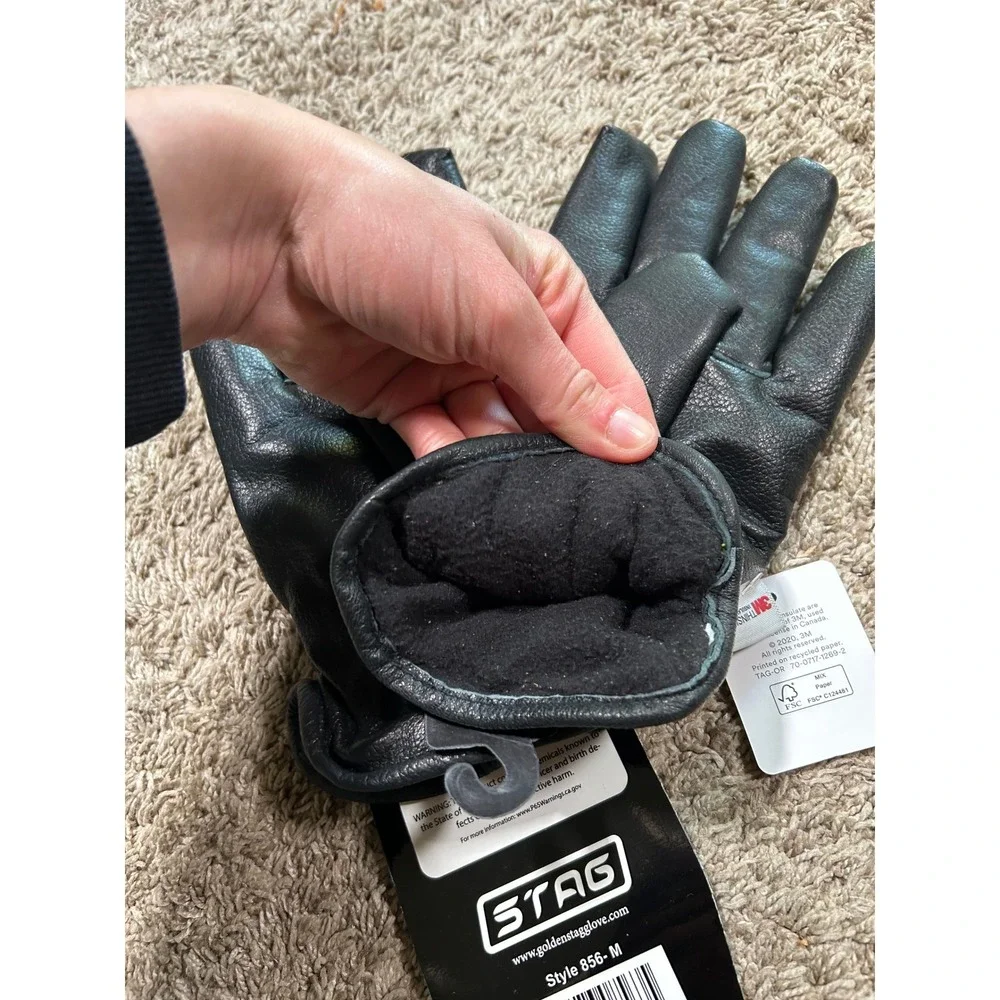 NWT Stag Black Premium‎ Deerskin Leather 3M Thinsulate Gloves Style 856 Medium